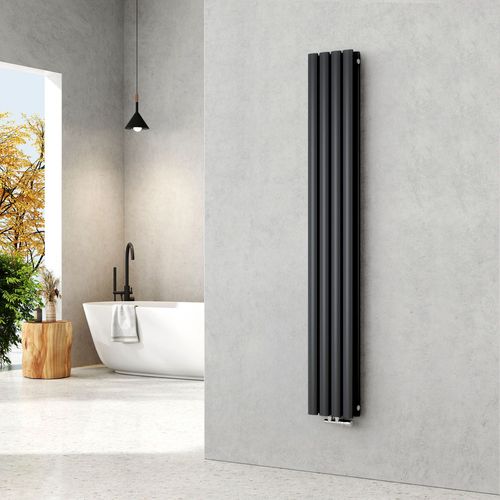 EMKE Radiateur à eau chaude vertical 160 x 24 cm, radiateur ovale étroit haut double couche design radiateur tubulaire raccordement central chauffage gris anthracite 623W