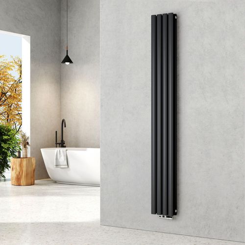 EMKE Radiateur à eau chaude vertical 180 x 24 cm, radiateur ovale étroit haut double couche design radiateur tubulaire raccordement central chauffage gris anthracite 678 W