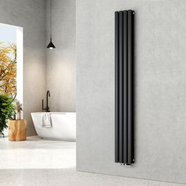 EMKE Radiateur à eau chaude vertical 180 x 24 cm, radiateur ovale étroit haut double couche design radiateur tubulaire raccordement central chauffage gris anthracite 678 W