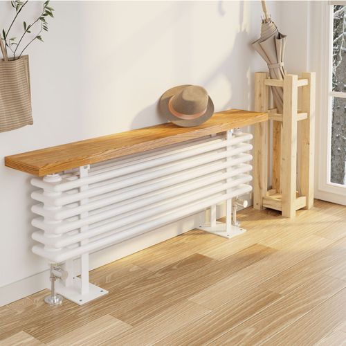 EMKE Radiateur à eau chaude avec étagère 120 x 48 cm, 2 en 1 pour salle de bain, raccordement latéral, double couche horizontale, blanc brillant, 808 W