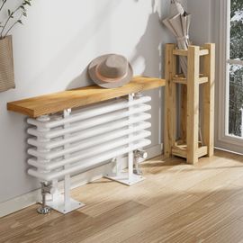 EMKE Radiateur à eau chaude avec étagère 850 x 480 mm, 2 en 1 pour salle de bain, raccordement latéral, double couche horizontale, blanc, 539 W