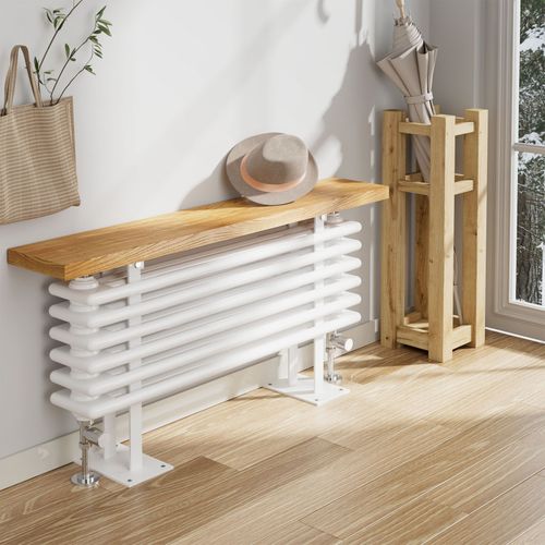 EMKE Radiateur à eau chaude avec étagère 100 x 48 cm, 2 en 1 pour salle de bain, raccordement latéral, double couche horizontale, blanc brillant, 674 W