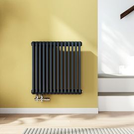 EMKE Radiateur à eau chaude horizontal en forme de D 600 x 594 mm, radiateur design à panneau plat, radiateur plat double couche, raccordement latéral, gris anthracite, 969 W