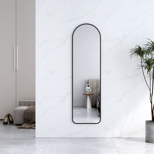 EMKE Grand miroir intégral avec cadre en aluminium noir, 140 x 40 cm, sur pied ou mural
