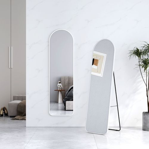 EMKE Grand miroir intégral avec cadre en aluminium blanc, 140 x 40 cm, sur pied ou mural