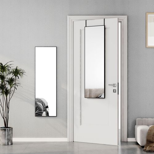 EMKE Miroir intégral avec cadre en métal noir, 120 x 37 cm, sur pied
