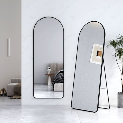 EMKE Grand miroir intégral avec cadre en aluminium noir, 160 x 60 cm, sur pied ou mural