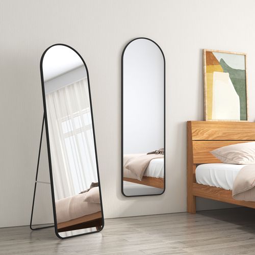 EMKE Grand miroir intégral avec cadre en aluminium noir, 147 x 45 cm, sur pied ou mural