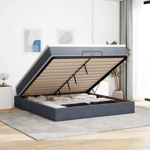 Vidaxl Cadre De Lit Ottoman Avec Matelas Gris Foncé 200x200 Cm Velours