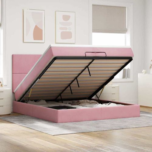 Vidaxl Cadre De Lit Ottoman Avec Matelas Rose 200x200 Cm Velours