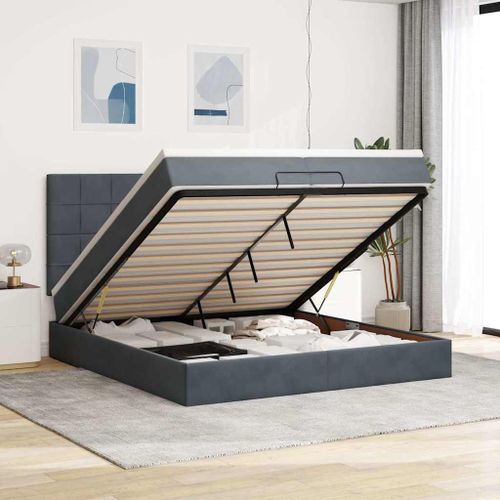 Vidaxl Cadre De Lit Ottoman Avec Matelas Gris Foncé 200x200 Cm Velours