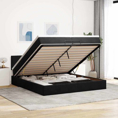 Vidaxl Cadre De Lit Ottoman Avec Matelas Noir 200x200cm Velours