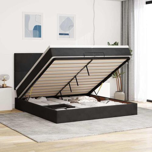 Vidaxl Cadre De Lit Ottoman Avec Matelas Noir 200x200cm Velours