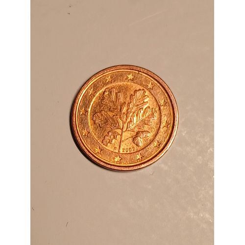 Pièce Rare 1 Cent Allemand 2002, Atelier F,  Avec Feuilles De Chêne Et Glands. Bon État.