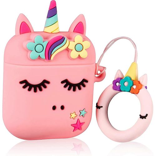 KATEA fleur licorne pour Airpod 1/2 cas, dessin animé mignon mode silicone design personnage couverture pour Airpods, animal unique élégant Kawaii drôle amusant Prot