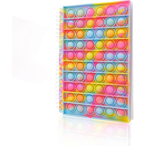 Pop Bubble Fidget cahier, cahier Popper pour les filles garçons, anti-stress Fidget Notes cahier d¿exercices pour les enfants École à la maison Collège Bureau (Tie-dye Arc-en-ciel)