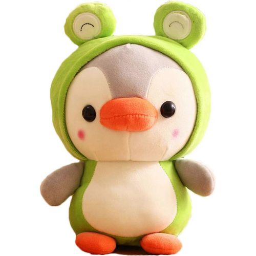Canard / pingouin en peluche en costume de grenouille, d¿adorables peluches portant une tenue d¿animal grenouille verte, des jouets en peluche comme excellent cadeau pour les enfants. Animaux en peluc