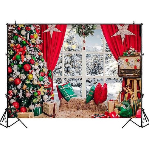Noël Toile de fond Décoration Noël Arbre Boule Fenêtre Neige Forêt Photo Fond Douce Maison Famille Portrait Photographie 7x5 pi
