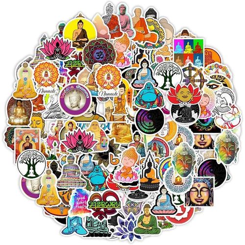 Stickers Bouddha 100 Pcs, Lotus | Décalcomanie en vinyle de méditation, pack d¿autocollants parfait pour MacBook, bouteille d¿eau, ordinateur portable, téléphone, hydro flasque