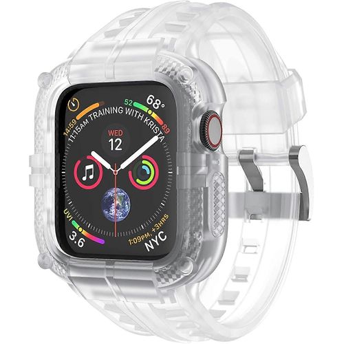 Bracelet Compatible Avec Apple Watch Series 7 41mm Pour Series 6 5 4 40mm Series 3 38mm, Tpu Rugged Band Avec Étui De Protection Complète Pour Femmes/Hommes Semi-Transparent