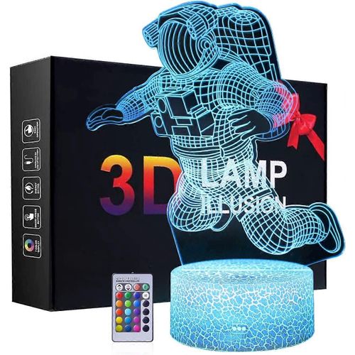 Veilleuses Spaceman, Veilleuse Astronaute 3d Led 16 Couleurs Lampe D¿Illusion Interchangeable Dans L¿Espace Extra-Atmosphérique Avec Télécommande Meilleur Cadeau D¿Anniversaire Et De Noël Pour Childre