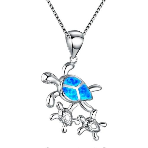 Collier En Cristal, Femmes Mignonne Maman Bébé Tortue Faux Opale Inlaid Pendentif Collier Bijoux D¿Animaux
