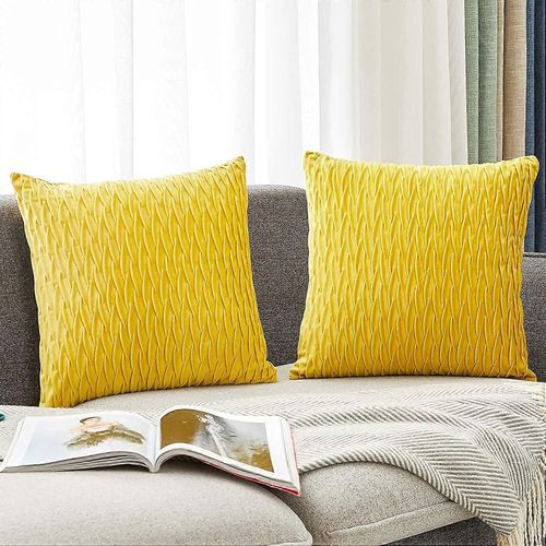 Housses De Coussin Jaune Moutarde Décoratif Rayé Doux Velours Carré Cas De Coussin Pour Canapé Salon Canapé Décor À La Maison Ensemble De 2, 18 X 18 Pouces (45