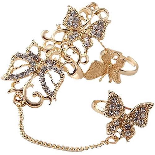 Bracelet Bague Papillon Pour Les Femmes Filles 14k Plaqué Or Délicat Esclave Main Chaîne Harnais Bracelet Boho Gypsy Bollywood Mariage Cosplay Rétro Fête Y2k Je