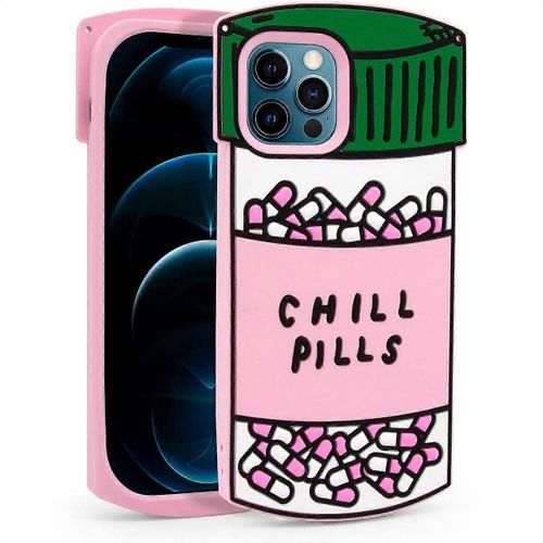 Megantree Mignon Iphone 12 Pro Max Case, Drôle Chill Pills Capsule Bouteille 3d Dessin Animé Souple Silicone Caoutchouc Protection Complète Housse De Cas Antichoc Pour Enfants