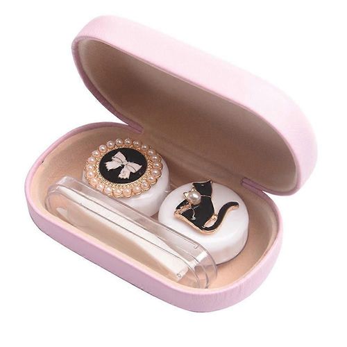 Étui À Lentilles De Contact Mignon Kit De Voyage Conteneur De Cas De Contact Portable Avec 2 Boîtes À Lentilles De Contact Et Pince À Épiler-Modèle Pink-Cat 