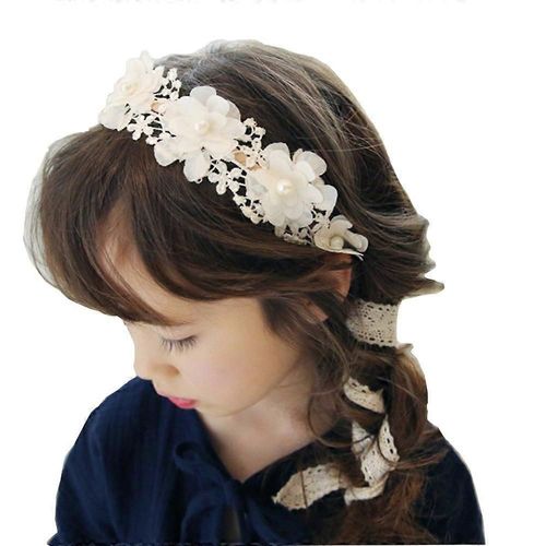 Les Filles Perle Floral Princesse Robe Bandeau Fleur Couronne Costumes Fait À La Main Guirlande Couronne Halo Avec Long Ruban