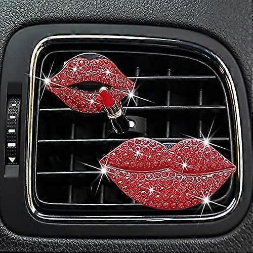 Bling Car Charm Air Vent Clips, Sexy Crystal Lips Accessoires D¿Intérieur De Voiture, Strass Rouge À Lèvres Voiture Bling Décorations, Mignon Automobile Garniture Intérieure,