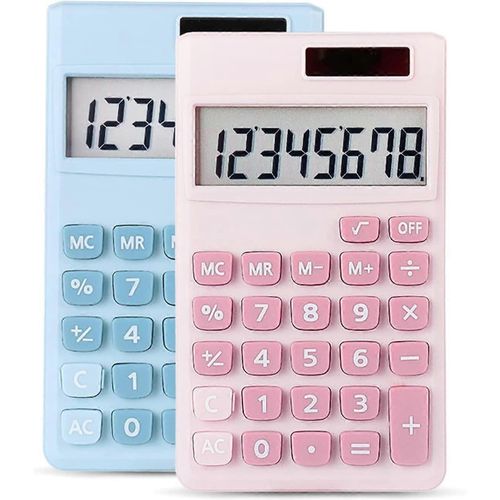 2pcs Mini calculatrices, Calculatrice de poche Calculatrice de bureau à batterie solaire à 8 chiffres, Calculatrices standard de base, Calculatrices de bureau à double alimentation pour la maison