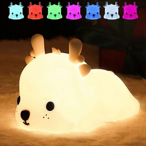 Veilleuse Pour Chambre D¿Enfant, Cerf Lampe Animal Mignon Cadeaux D¿Anniversaire Teen Girl, Kawaii Chambre À Coucher, 7 Couleurs Rechargeable Silicone Portable Toddler Baby
