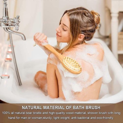 Brosse De Bain En Bois Pour Gommage Du Dos - Poils Naturels Double Massage Brosse De Bain - Excellent Pour Exfolier La Peau Et La Cellulite - Convient F 