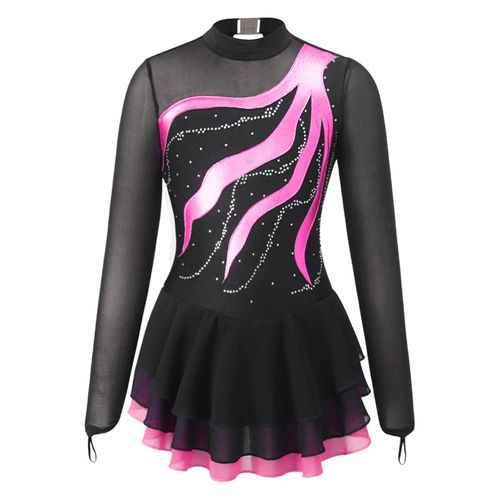 Robe De Patinage Sur Glace À Manches Sulfpour Fille,Tutu De Ballet En Strass,Costume De Performance