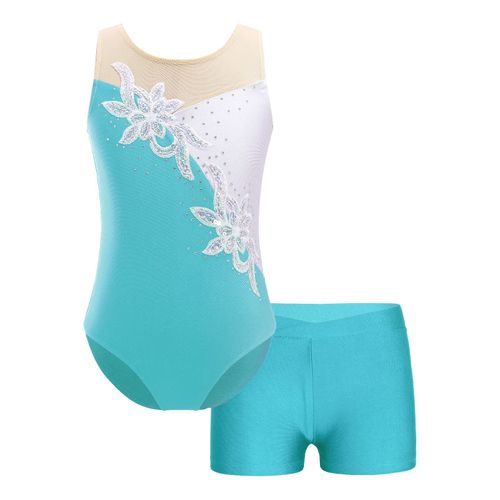 Justaucorps Aqleotard À Manches Longues Avec Short Pour Filles,Ensemble De Ballet Pour Enfants,Tenues D'entraînement De Sport De Danse Pour Adolescents,2 Pièces