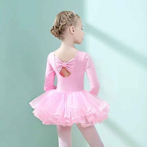 Robe De Ballet À Manches Longues Pour Enfants,Velours Doux,Jupe En Gaze Rose,Justaucorps D'entraînement De Danse Pour Filles