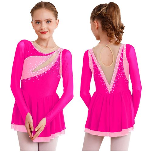 Robe De Danse De Ballet Lyrique Pour Filles,Justaucorps Aqleotard,Robes Tutu En Maille,Manches Longues,Patinage Sur Glace Artistique,Vêtements De Danse Pour Enfants