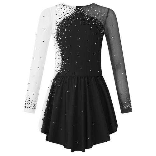 Robe De Patinage Sur Glace Avec Biscuits Pour Enfants,Manches Longues,Maille Épissure,Danse De Ballet,Justaucorps De Performance,Costume De Danse Pour Filles