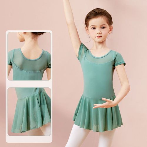 Robe De Ballet En Mousseline De Soie Pour Filles,Justaucorps À Jupe,Manches Courtes,Épissure En Maille,Costume De Batterie De Ballet,Olympiques De Danse