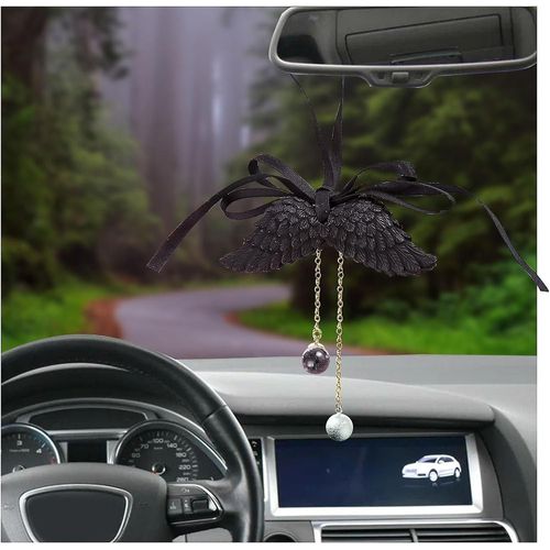 Ailes D¿Ange Voiture Rétroviseur Pendentif, Rétroviseur En Plâtre Chanceux Suspendu Ornement, Décoration Intérieure Charmante, Accessoires De Voiture Universels (Noir)