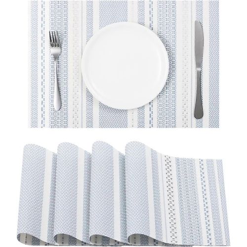 Set De Table Bleu De 4, Sets De Table En Vinyle Sets De Table Résistants À La Chaleur Sets De Table Pliables Résistants Aux Taches Set De Table Lavable Et Essuyable Pour La Cuisine