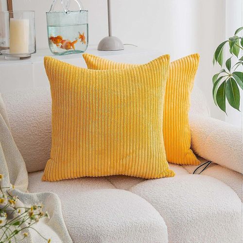 Housses D¿Oreiller Jaunes 18x18 Super Doux Rayé Velours Côtelé Coussins Housse Jaune Moutarde Pour Canapé Chambre Décoration De Pâques, 18 X 18 Pouces, Jaune