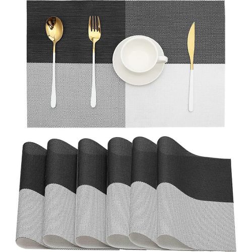 Set De Table Ensemble De 6 Sets De Table Noir Et Blanc Sets De Table Tissés En Vinyle Lavables Résistants À La Chaleur Set De Table Essuyable Pour Table À Manger De Cuisine