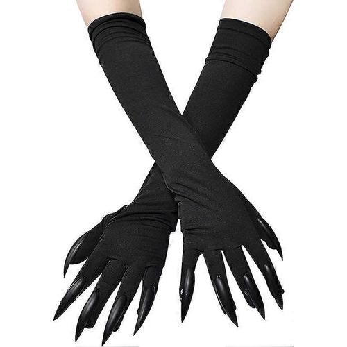 Halloween Costume Gants Long Stretchy Satin Ongles 1920s Opera Party Gants Plume Loup Patte Patte Griffes Cosplay Gants