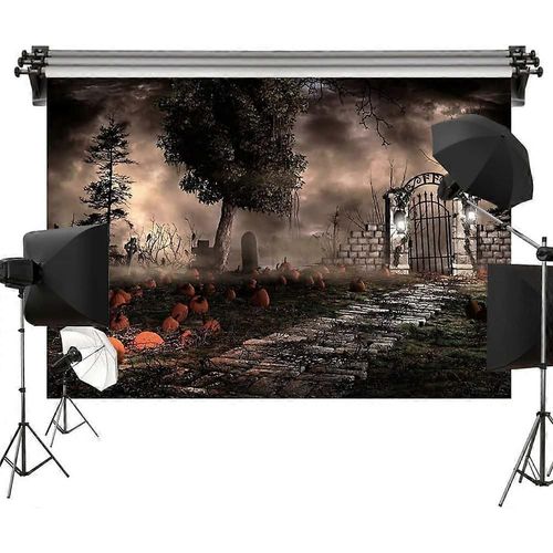 7x5ft / 2.2x1.5m Halloween Thème Toile de fond Citrouille Nuit Ordinateur Imprimé Tissu Arrière-plan Photo Vidéo Studio Accessoires