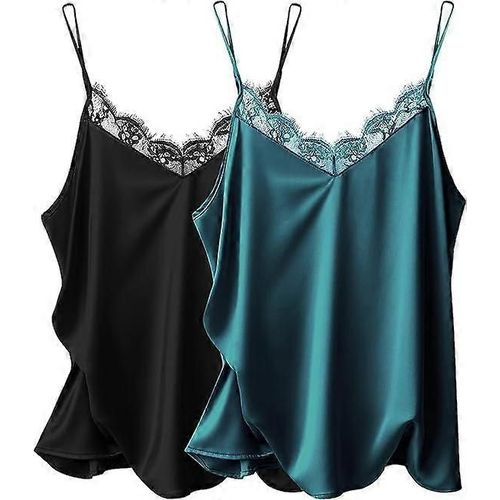 Ekouaer Femme 2 Paquets De Caraco En Satin De Soie Haut En Dentelle Débardeurs À Bretelles Spaghetti Débardeurs Camisole De Base Xl