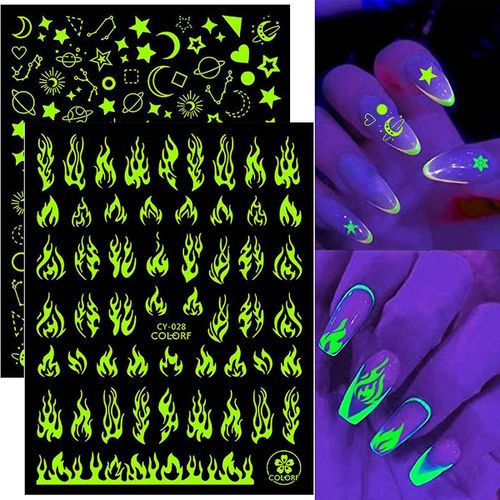 Autocollants Nail Art Lumineux Décalcomanies 3d Self Adhesive Nail Art Fournitures 6sheets Flame Star Moon Butterfly Nail Art Design Nail Stickers Pour Ongles Acryliques