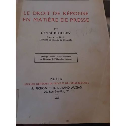 Le Droit De Réponse En  Matière  De Droit